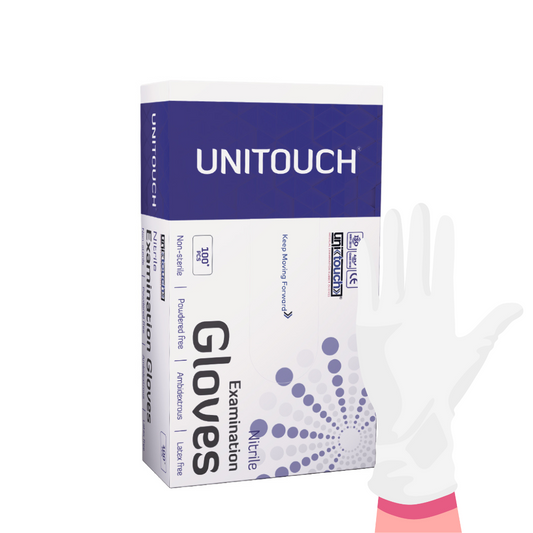 Unitouch Nitrile Powdered Free Examination Gloves (White) Pack of 100 Pcs