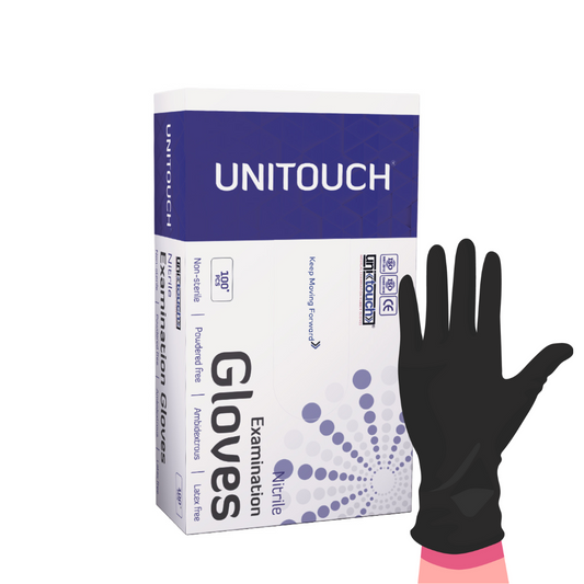 Unitouch Nitrile Powdered Free Examination Gloves (Black) Pack of 100 Pcs